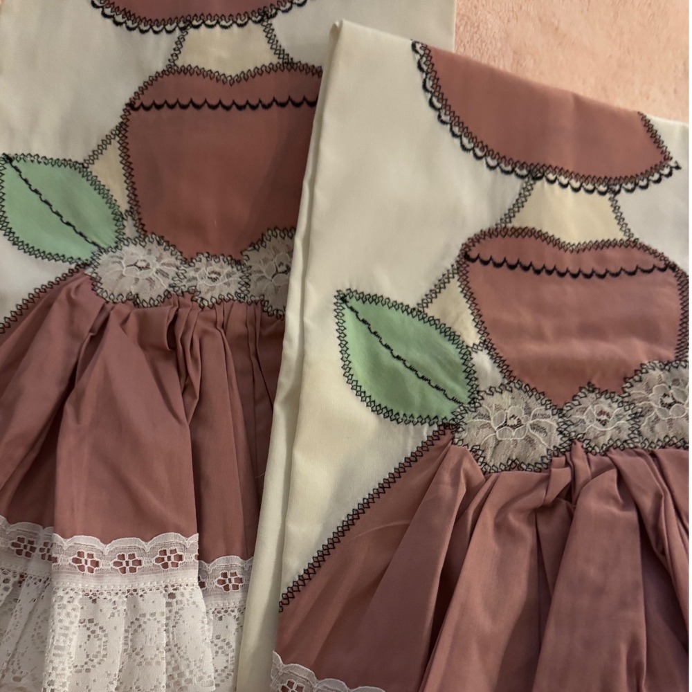 Vintage Southern Belle Applique King Pillowcase Set Pink Lace Cottagecore 2pc